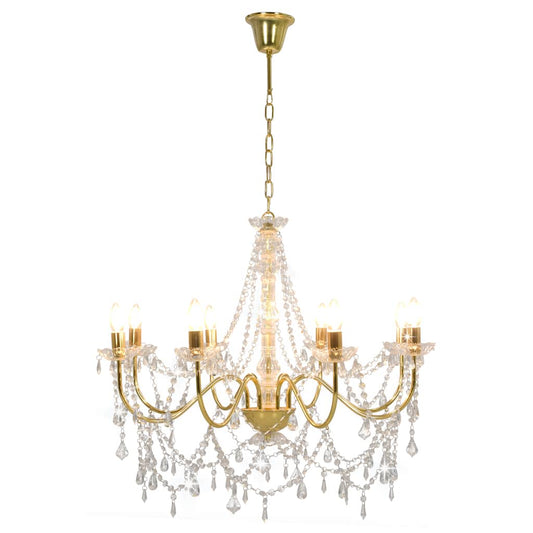 Chandelier with Beads Golden 8 x E14 Bulbs Chandelier with Beads Golden 8 x E14 Bulbs