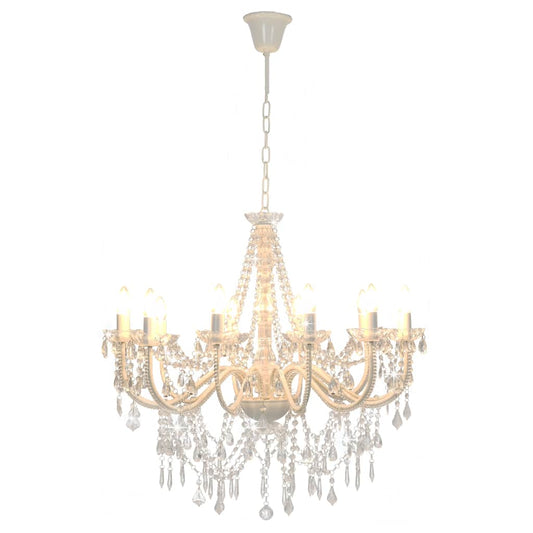 Chandelier with Beads White 12 x E14 Bulbs Chandelier with Beads White 12 x E14 Bulbs