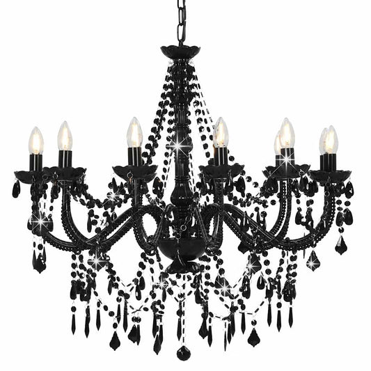 Chandelier with Beads Black 12 x E14 Bulbs Chandelier with Beads Black 12 x E14 Bulbs