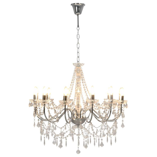 Chandelier with Beads Silver 12 x E14 Bulbs Chandelier with Beads Silver 12 x E14 Bulbs