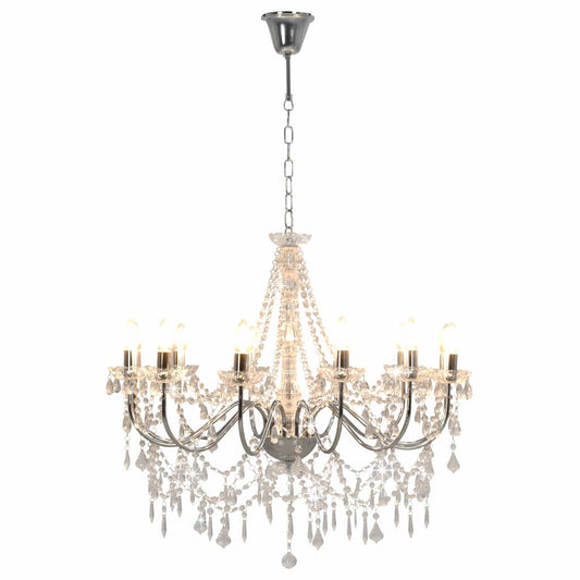 Chandelier with Beads Silver 12 x E14 Bulbs Chandelier with Beads Silver 12 x E14 Bulbs