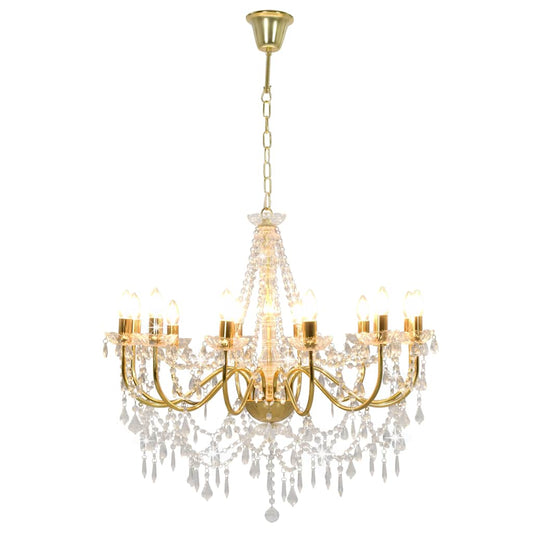 Chandelier with Beads Golden 12 x E14 Bulbs Chandelier with Beads Golden 12 x E14 Bulbs