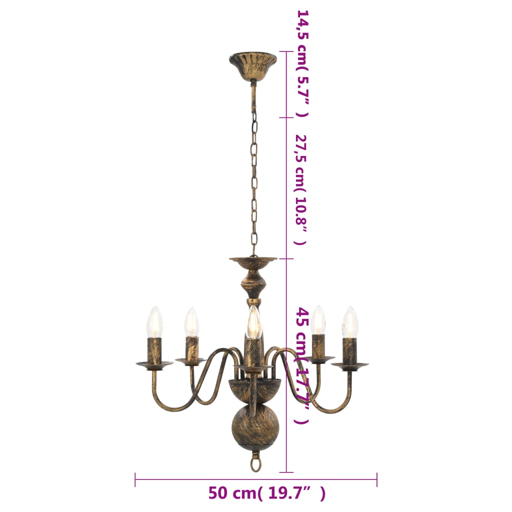 281615 vidaXL Chandelier Antique Black 5 x E14 Bulbs