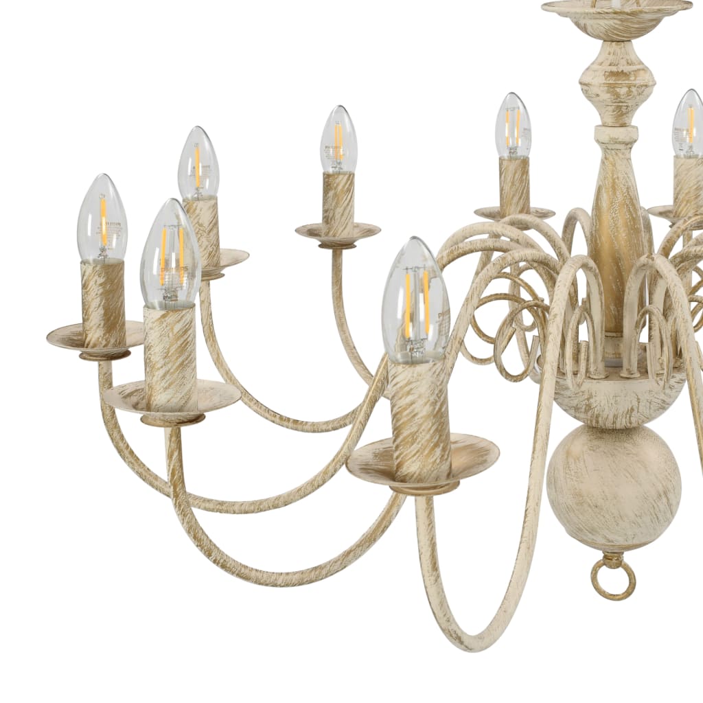 281620 vidaXL Chandelier Antique White 12 x E14 Bulbs