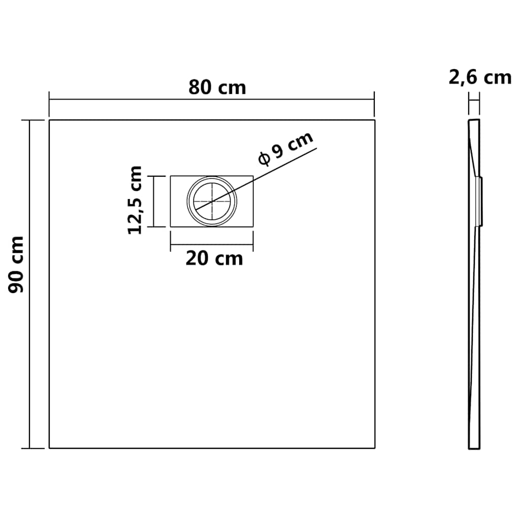 144769 vidaXL Shower Base Tray SMC White 90x80 cm