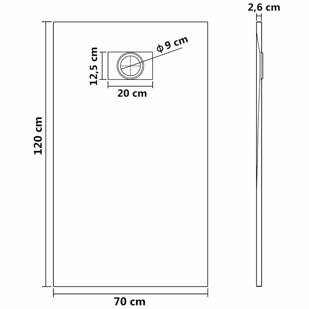 144774 vidaXL Shower Base Tray SMC White 120x70 cm