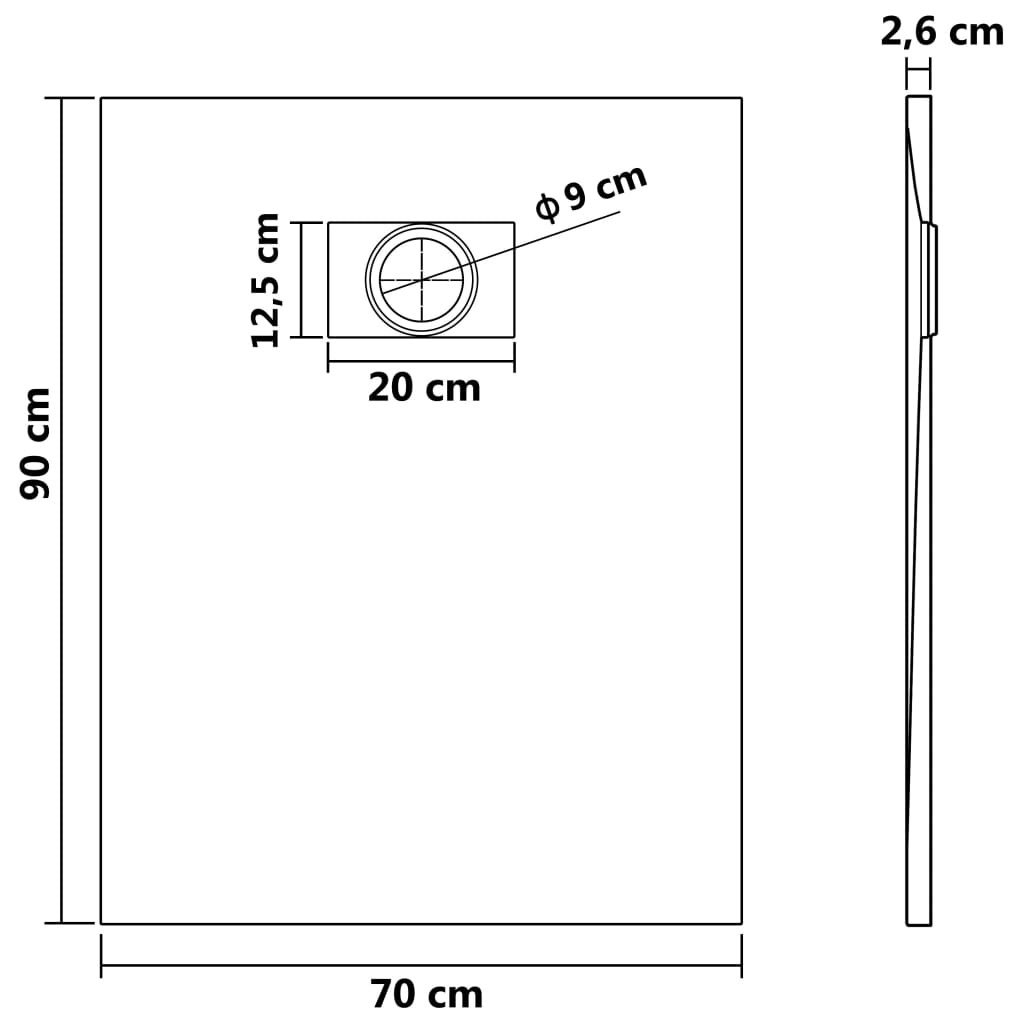 144777 vidaXL Shower Base Tray SMC Black 90x70 cm