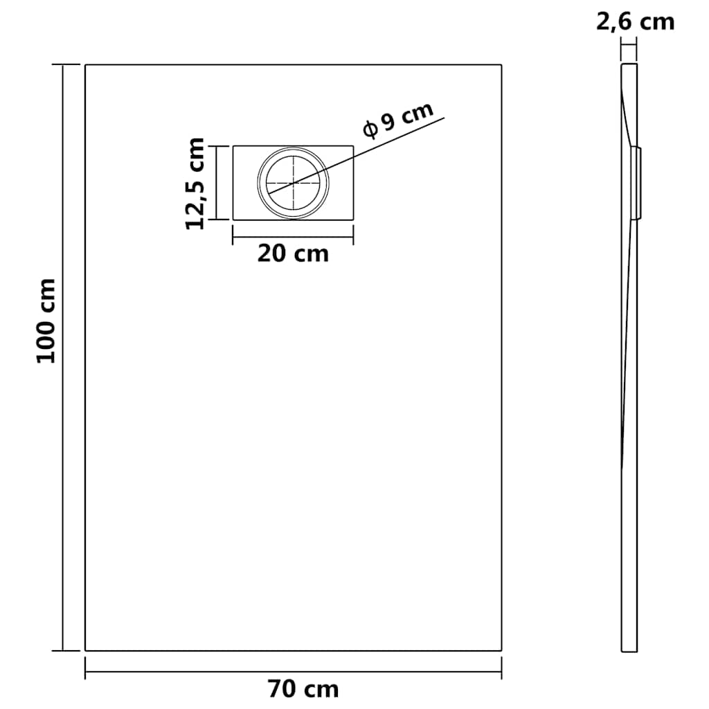 144780 vidaXL Shower Base Tray SMC Black 100x70 cm