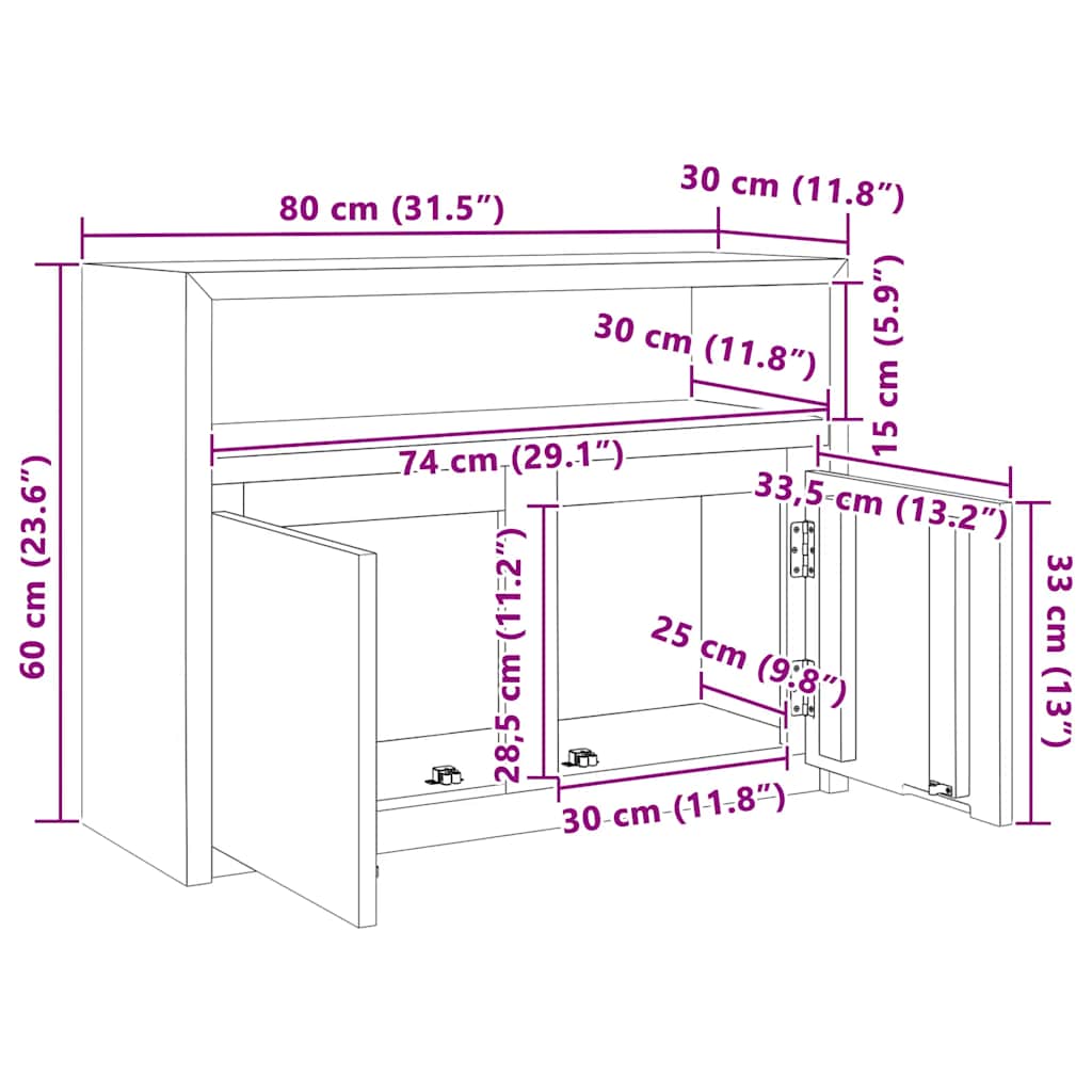 282847 vidaXL Sideboard 80x30x60 cm Solid Teak Wood