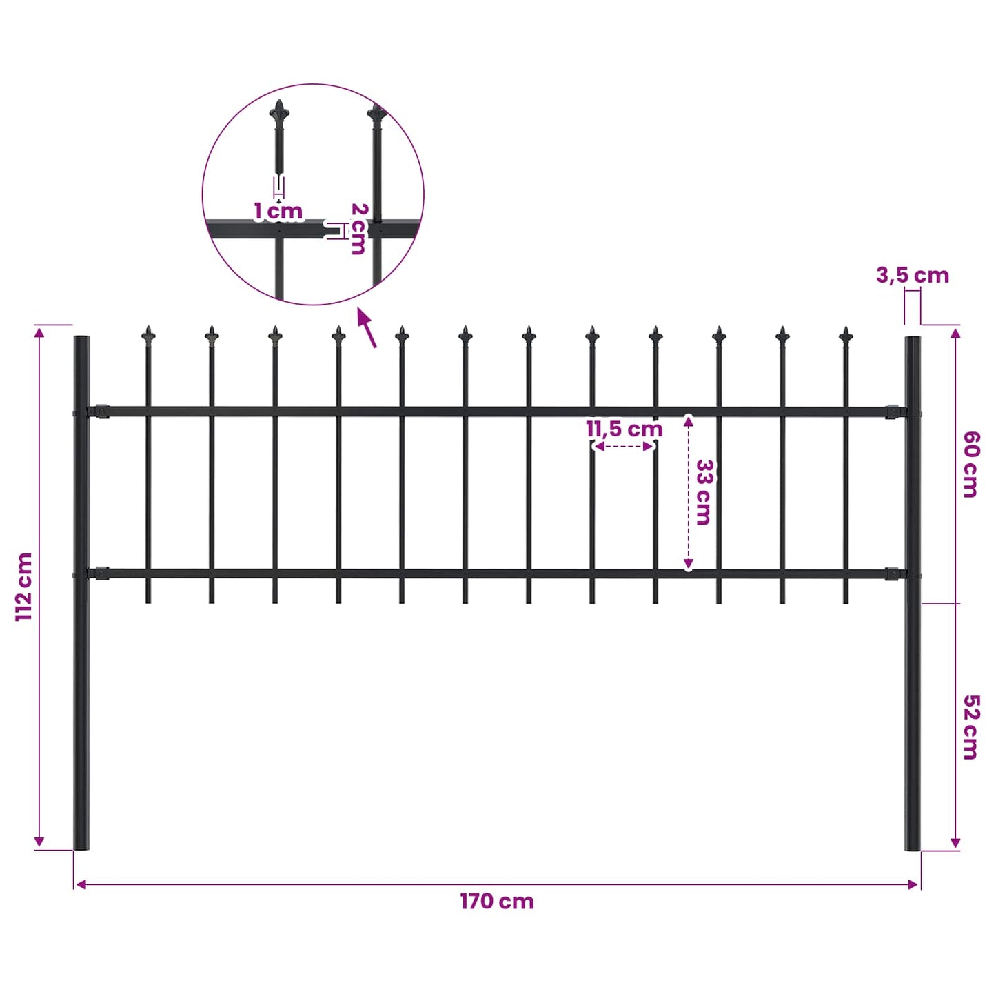 Garden Fence "Woerden" with Spear Top Steel 170x60 cm Black