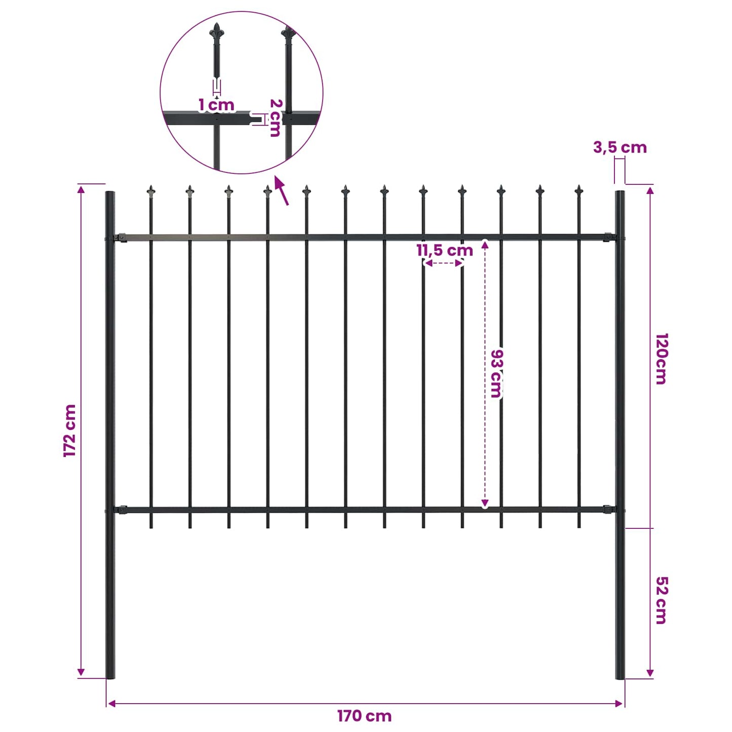 Garden Fence "Woerden" with Spear Top Steel 170x120 cm Black
