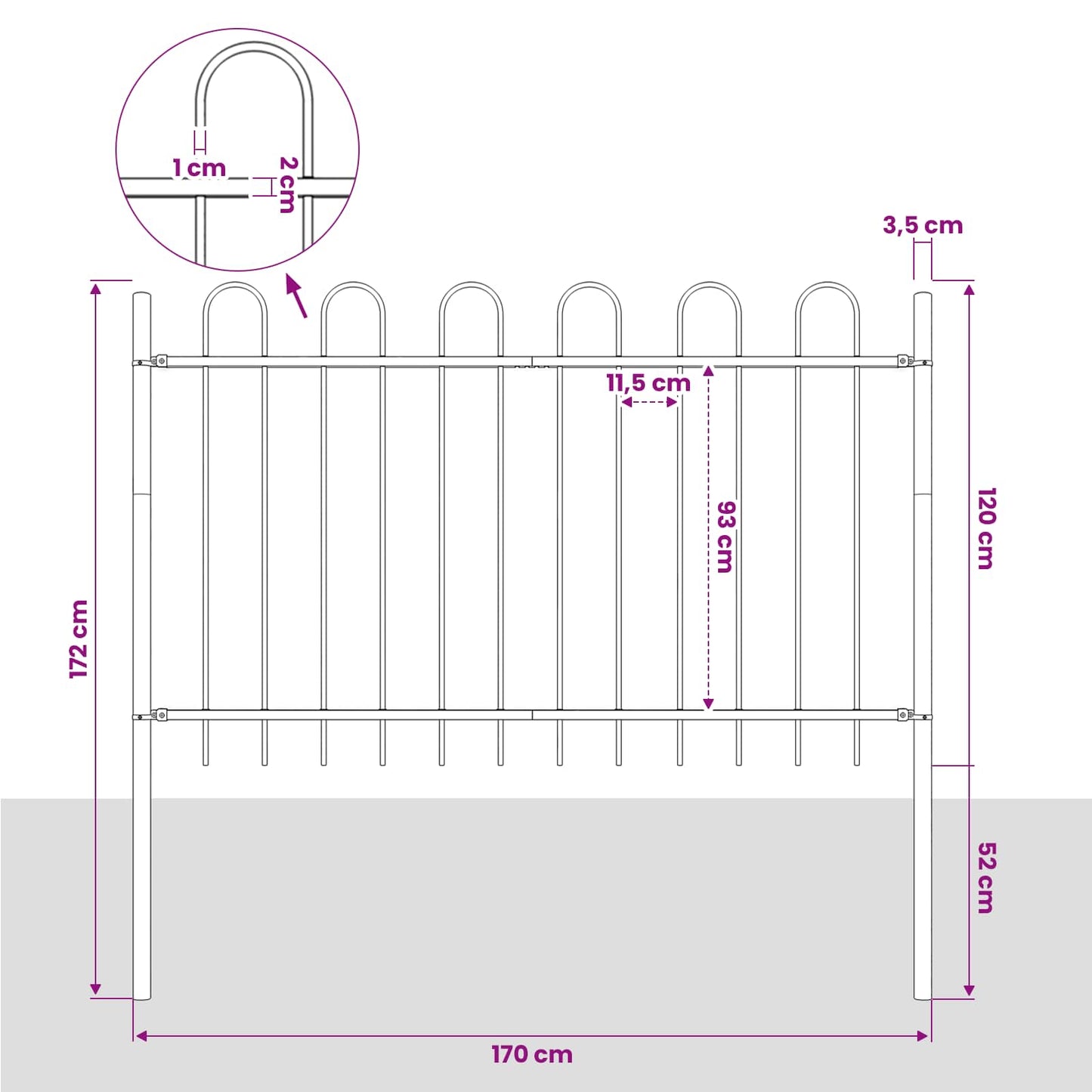 Garden Fence "Boxtel" with Hoop Top Steel 170x120 cm Black
