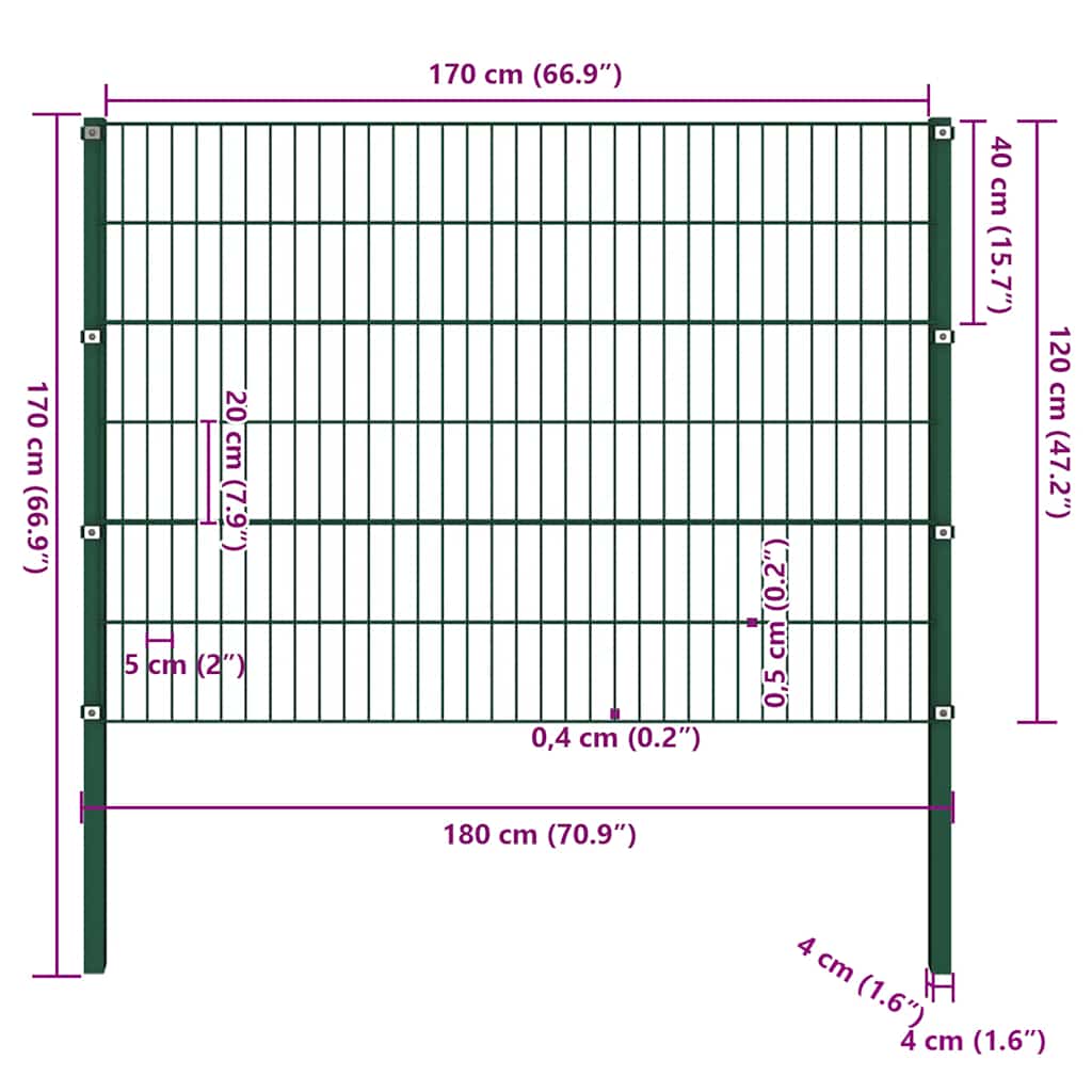Fence Panel with Posts Iron 176.5x120 cm Green