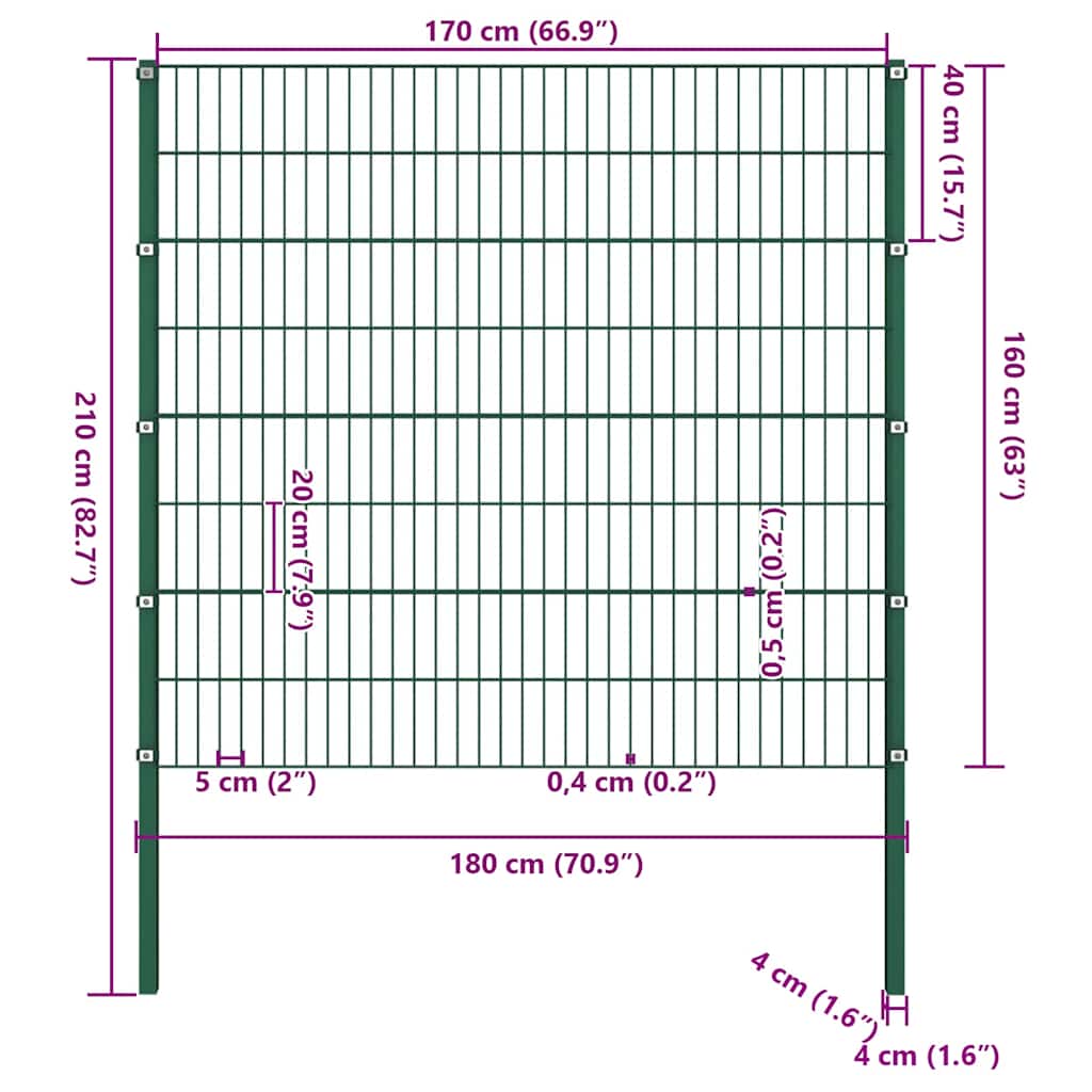 Fence Panel with Posts Iron 176.5x160 cm Green