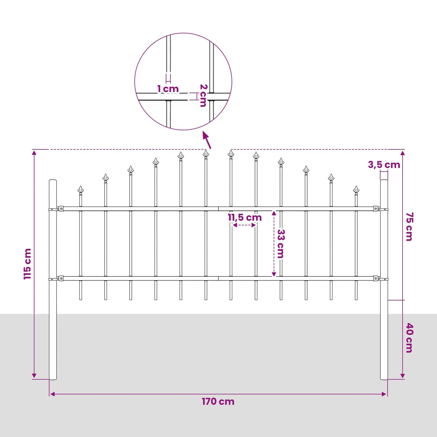 Garden Fence "Woerden" with Spear Top Steel 170x75 cm Black
