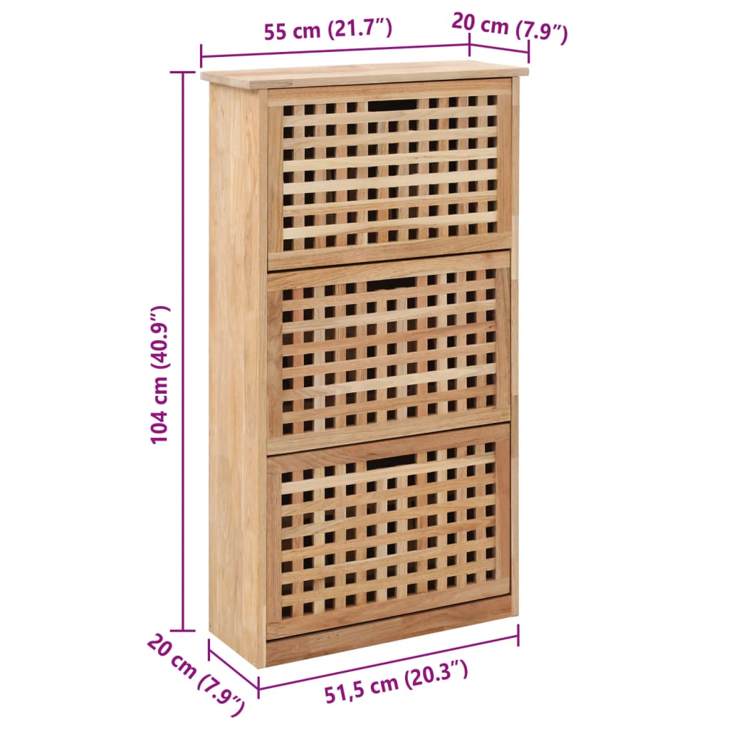 247600 vidaXL Shoe Storage Cabinet 55x20x104 cm Solid Walnut Wood