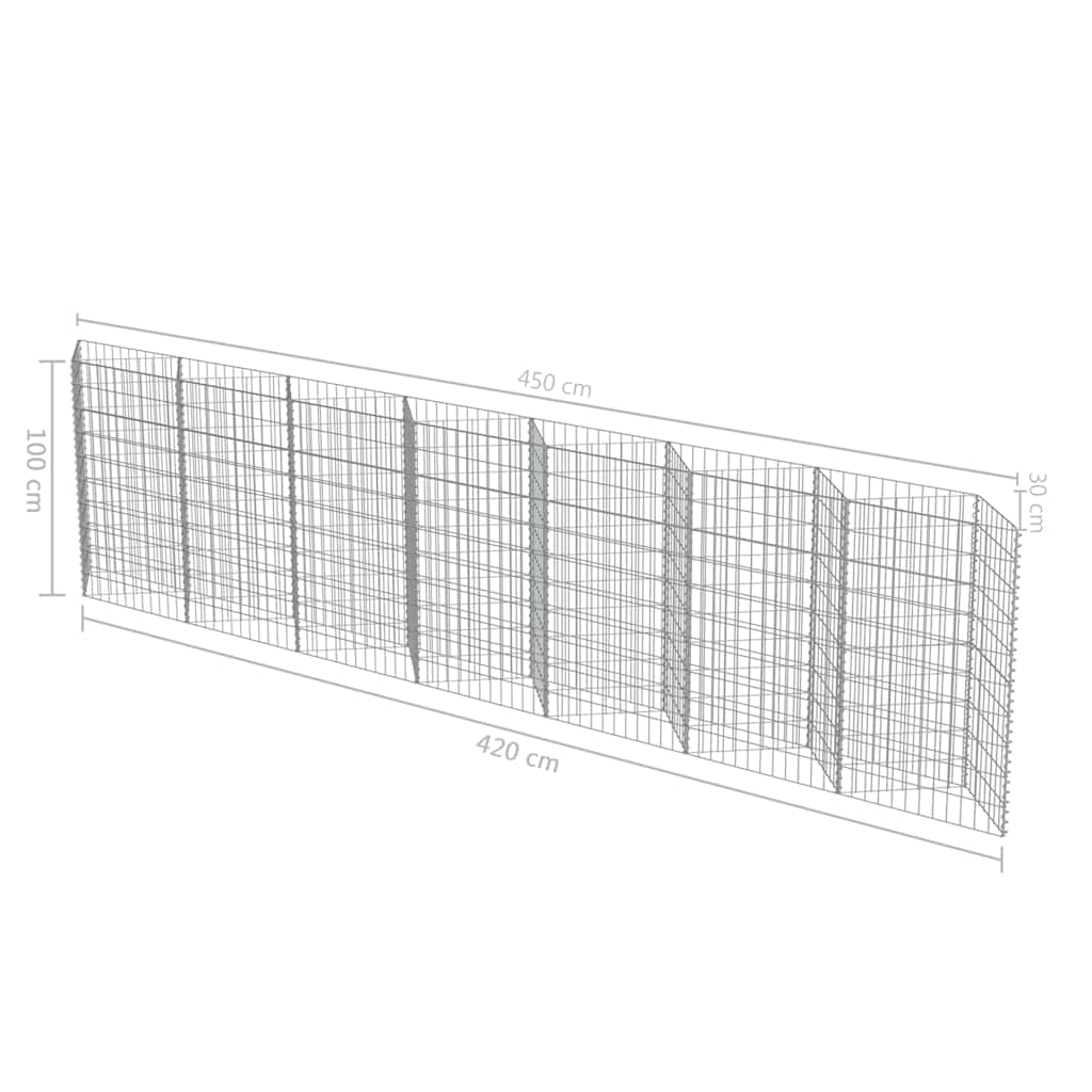 143571 vidaXL Gabion Wall Galvanised Steel 450x30x100 cm