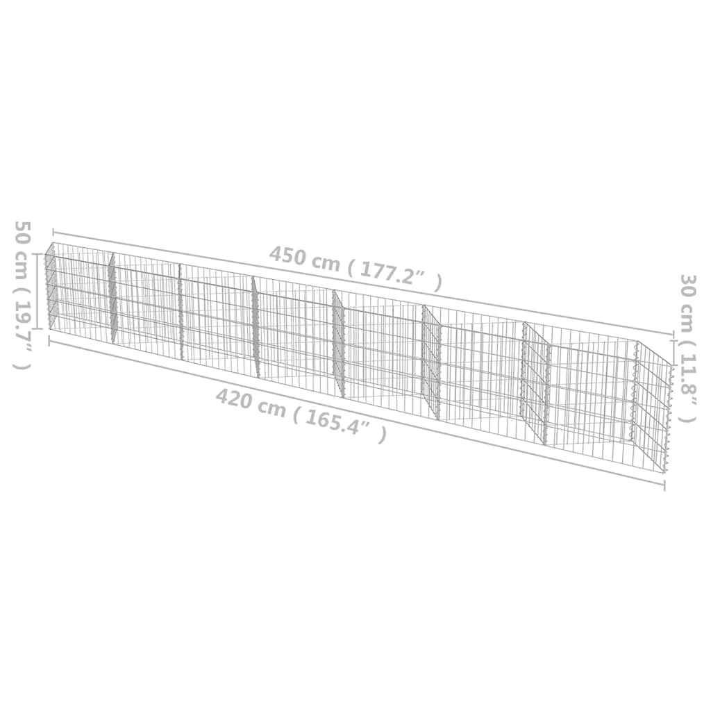 143572 vidaXL Gabion Wall Galvanised Steel 450x30x50 cm
