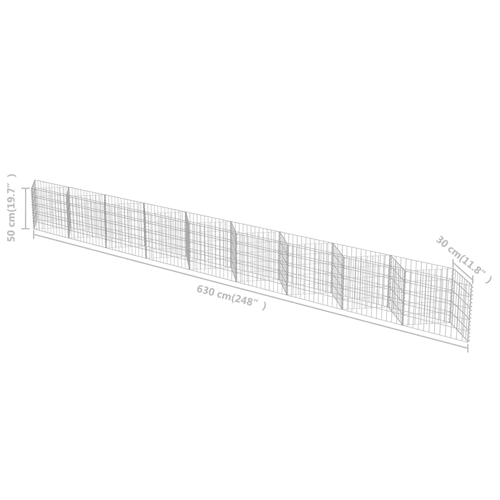 143574 vidaXL Gabion Wall Galvanised Steel 630x30x50 cm
