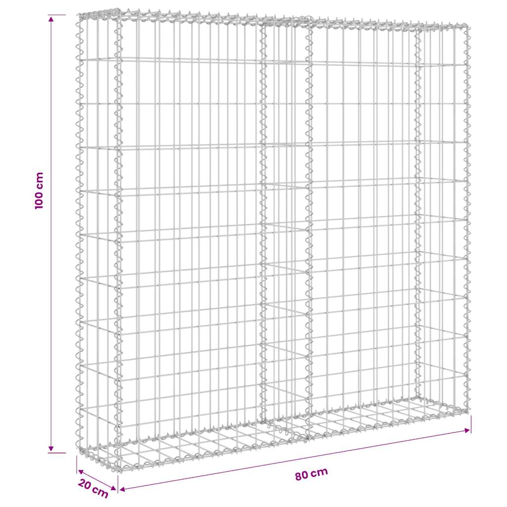 Gabion Wall with Covers Galvanised Steel 80x20x100 cm