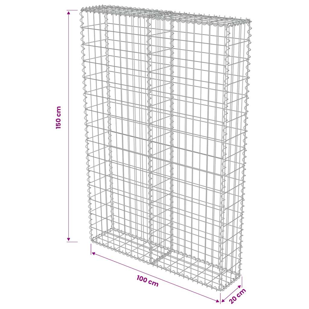 143579 vidaXL Gabion Wall with Covers Galvanised Steel 100x20x150 cm