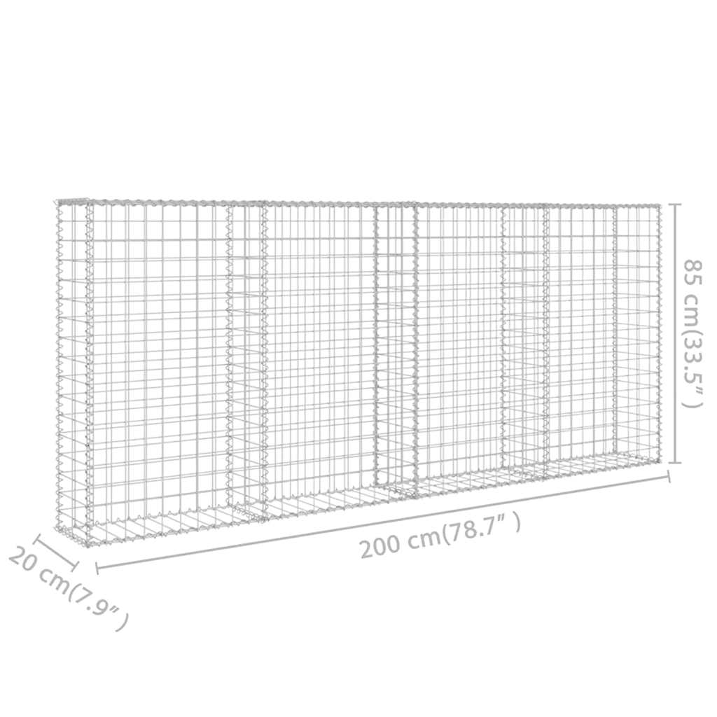 143580 vidaXL Gabion Wall with Covers Galvanised Steel 200x20x85 cm