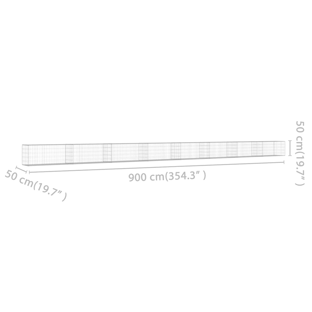 143587 vidaXL Gabion Wall with Covers Galvanised Steel 900x50x50 cm