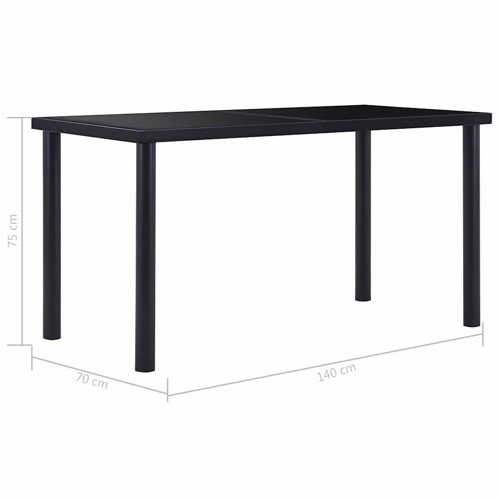 281853 vidaXL Dining Table Black 140x70x75 cm Tempered Glass