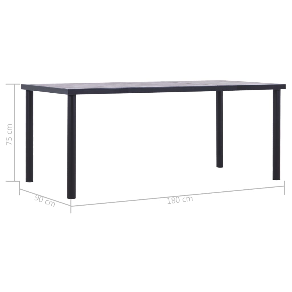 281860 vidaXL Dining Table Black and Concrete Grey 180x90x75 cm MDF