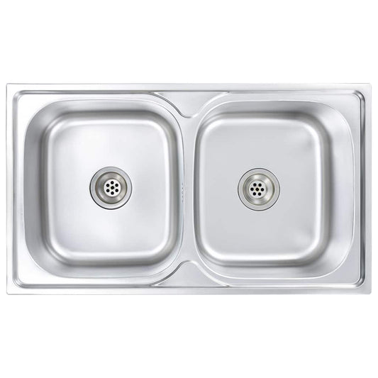 145074 vidaXL Kitchen Sink Double Basin with Strainer & Trap Stainless Steel 145074 vidaXL Kitchen Sink Double Basin with Strainer & Trap Stainless Steel
