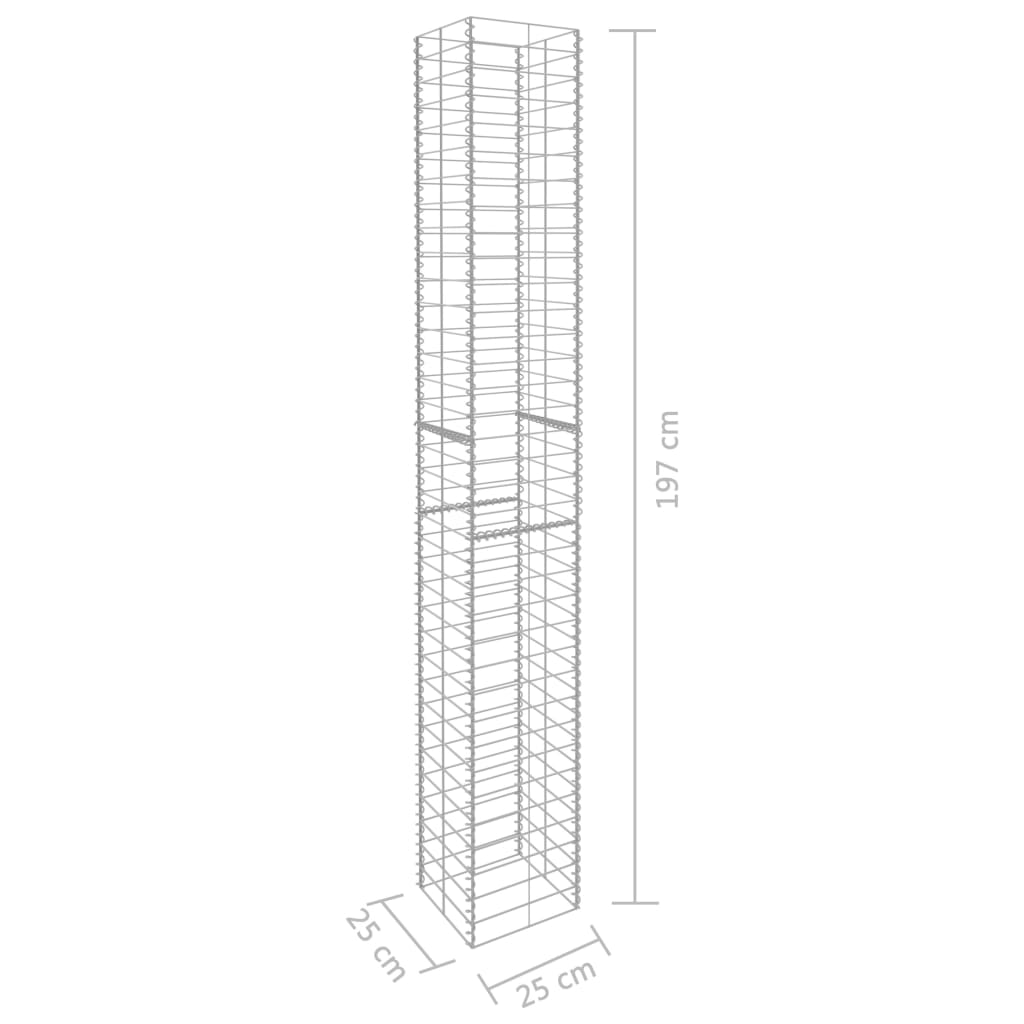 145088 vidaXL Gabion Baskets 3 pcs Galvanised Steel 25x25x197 cm