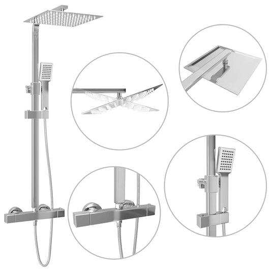 Dual Head Shower Set with Thermostat Stainless Steel Dual Head Shower Set with Thermostat Stainless Steel