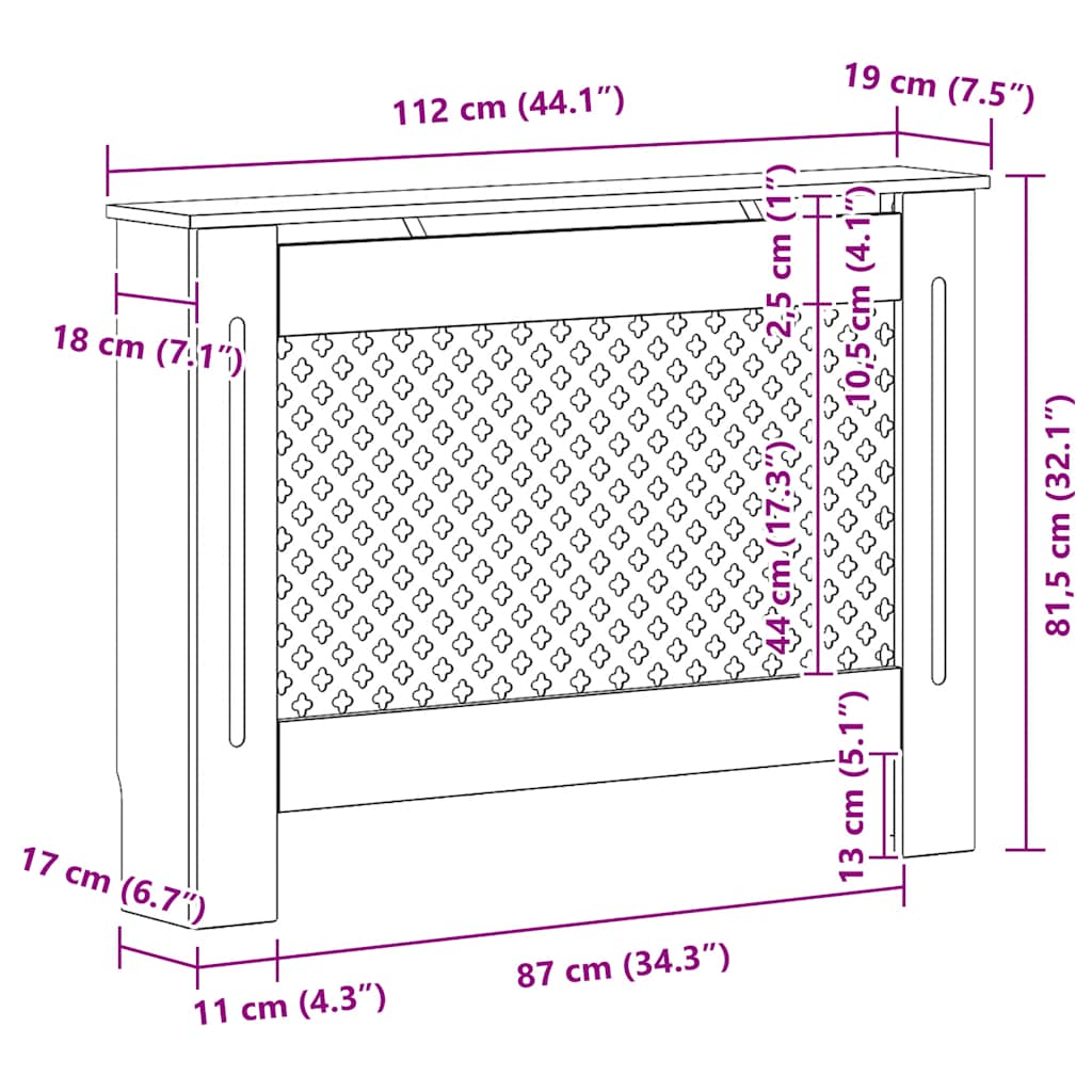 284323 vidaXL Radiator Cover White 112x19x81,5 cm MDF