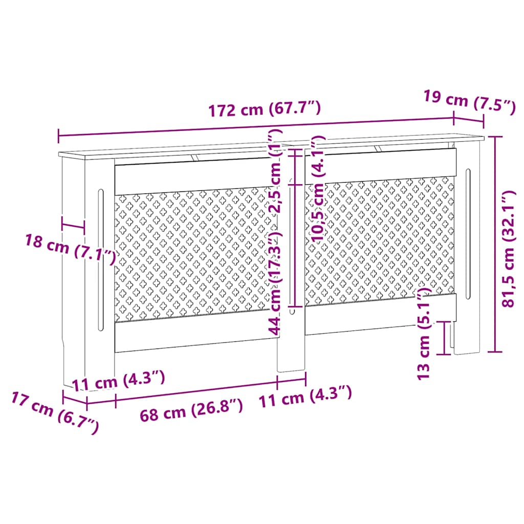 284325 vidaXL Radiator Cover White 172x19x81,5 cm MDF