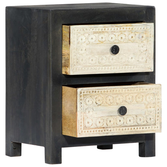 Hand Carved Bedside Cabinet Grey 40x30x50 cm Solid Mango Wood Hand Carved Bedside Cabinet Grey 40x30x50 cm Solid Mango Wood