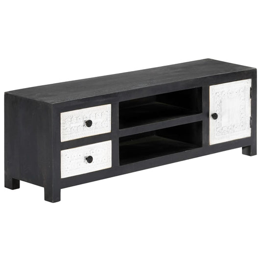Hand Carved TV Cabinet Grey&White 120x30x40 cm Solid Wood Mango Hand Carved TV Cabinet Grey&White 120x30x40 cm Solid Wood Mango