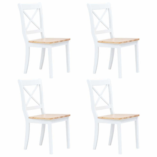 5 Piece Dining Set Solid Rubber Wood White and Brown 5 Piece Dining Set Solid Rubber Wood White and Brown