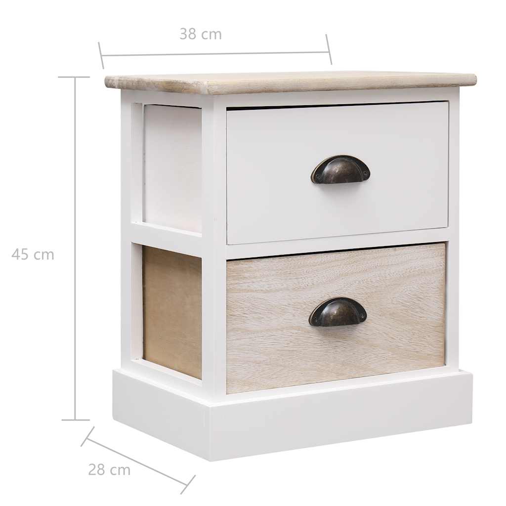 284057 vidaXL Nightstands 2 pcs White and Natural 38x28x45 cm Paulownia Wood
