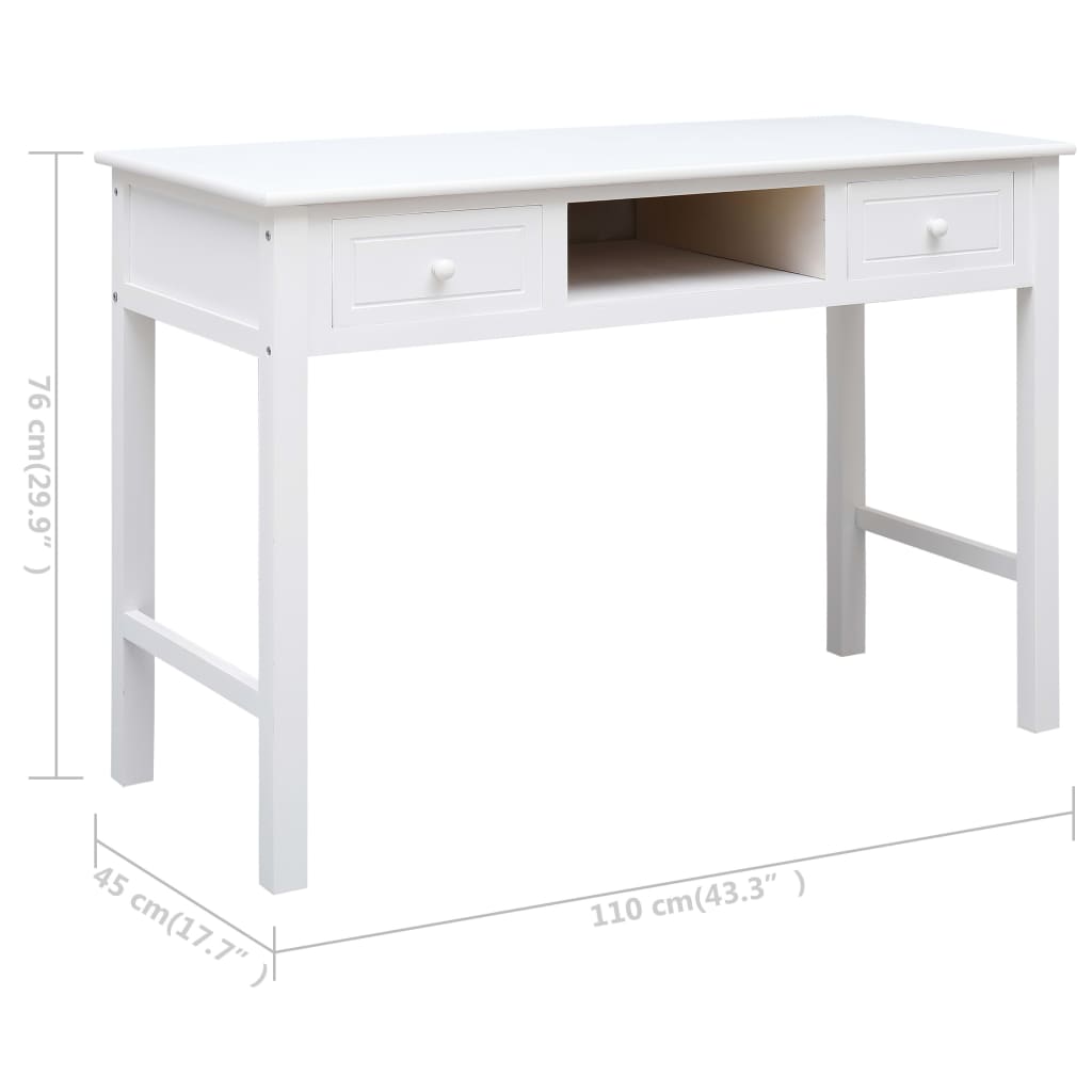 284157 vidaXL Writing Desk White 110x45x76 cm Wood