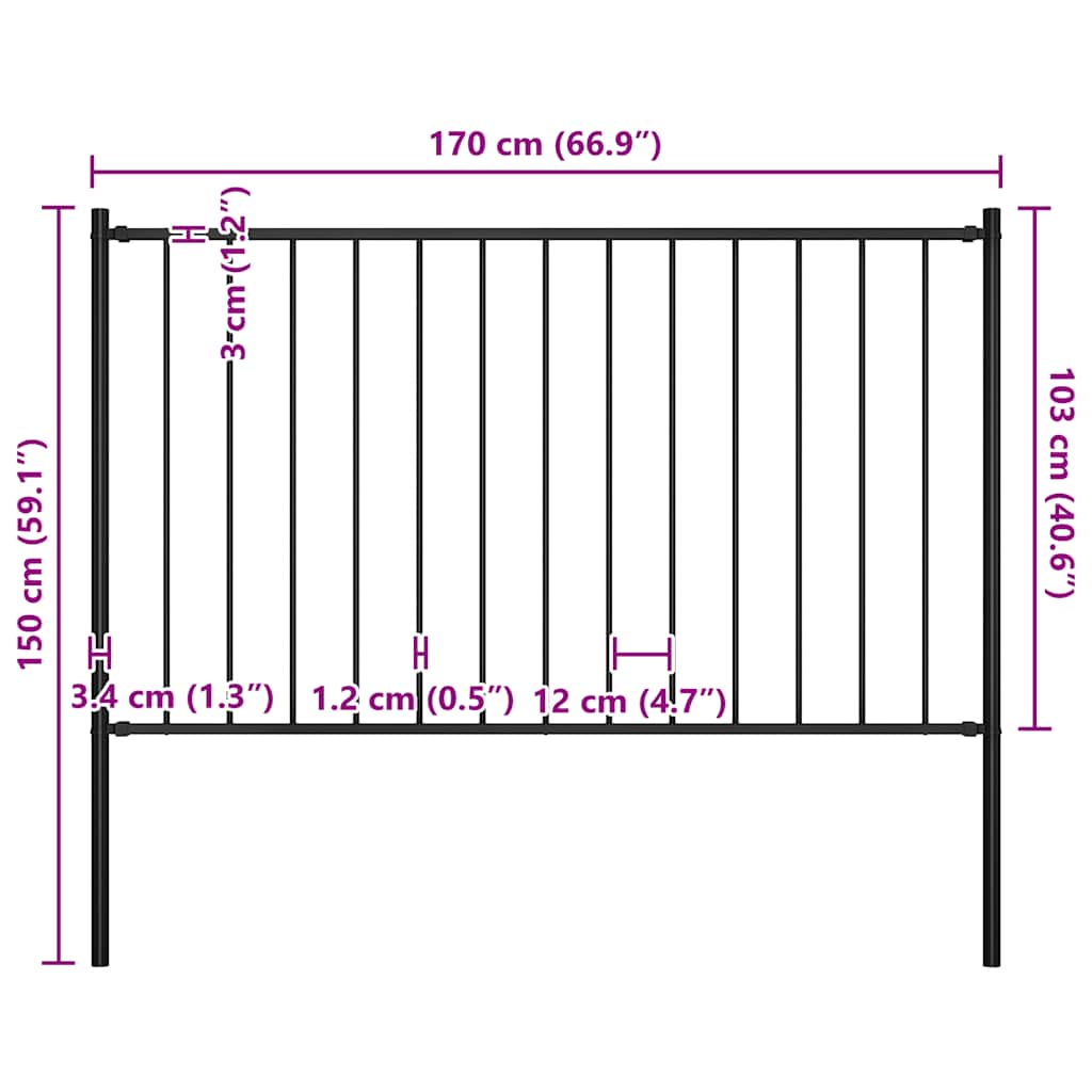 Fence Panel Woerden with Posts Steel 1.7x1 m Black