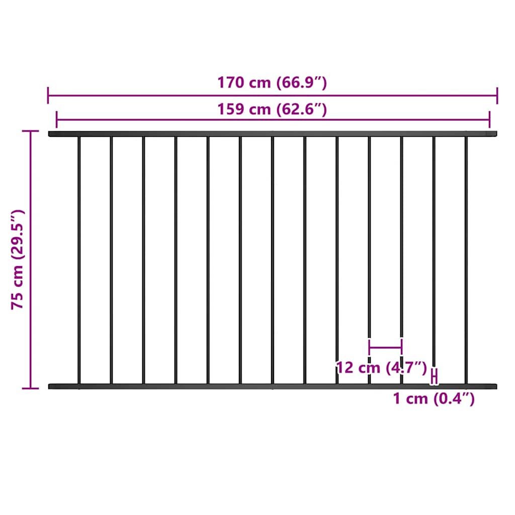Fence Panel "Woerden" Powder-coated Steel 163x75 cm Black