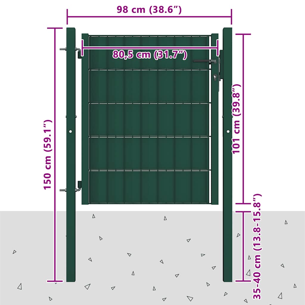 145228 vidaXL Fence Gate PVC and Steel 100x100 cm Green