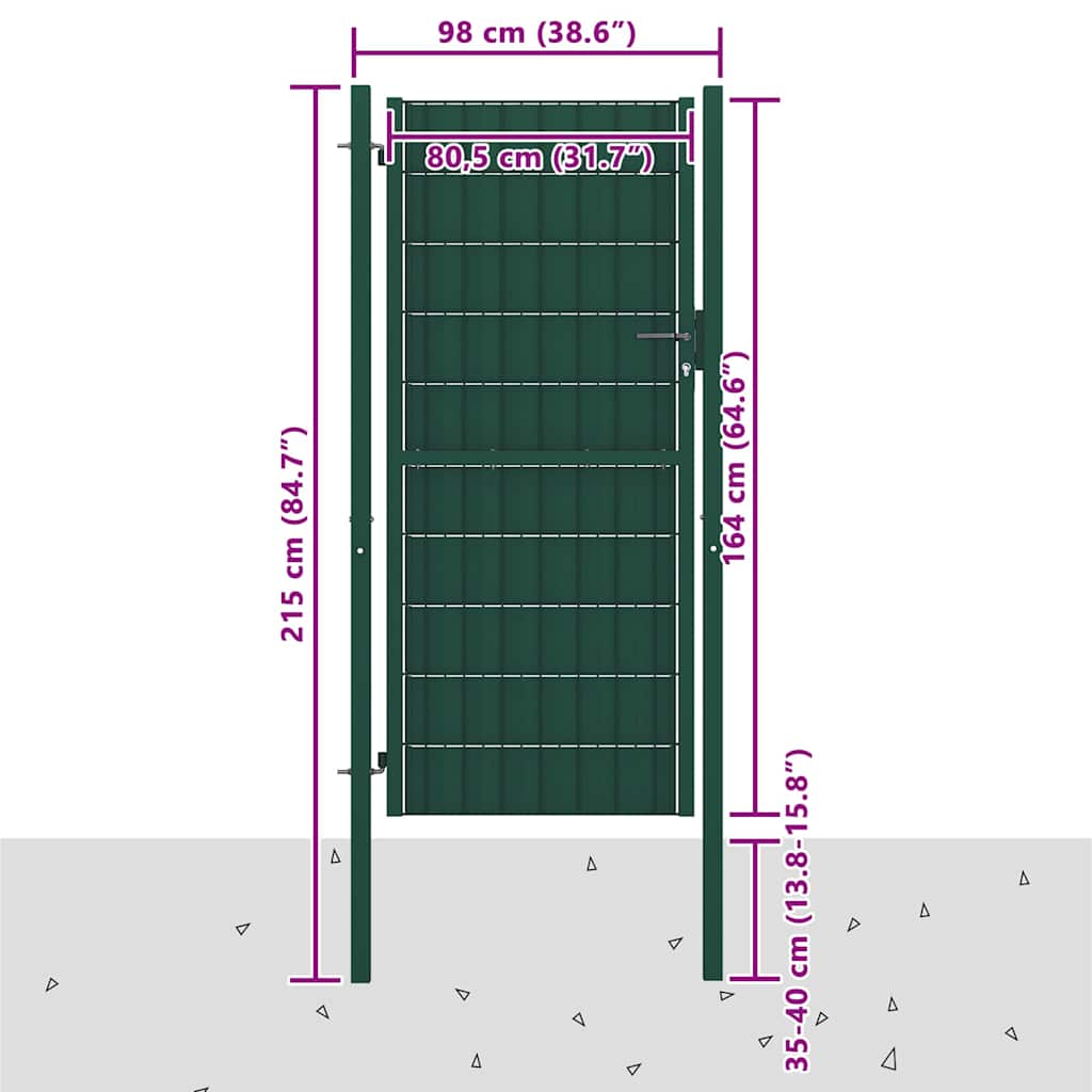 145230 vidaXL Fence Gate PVC and Steel 100x164 cm Green