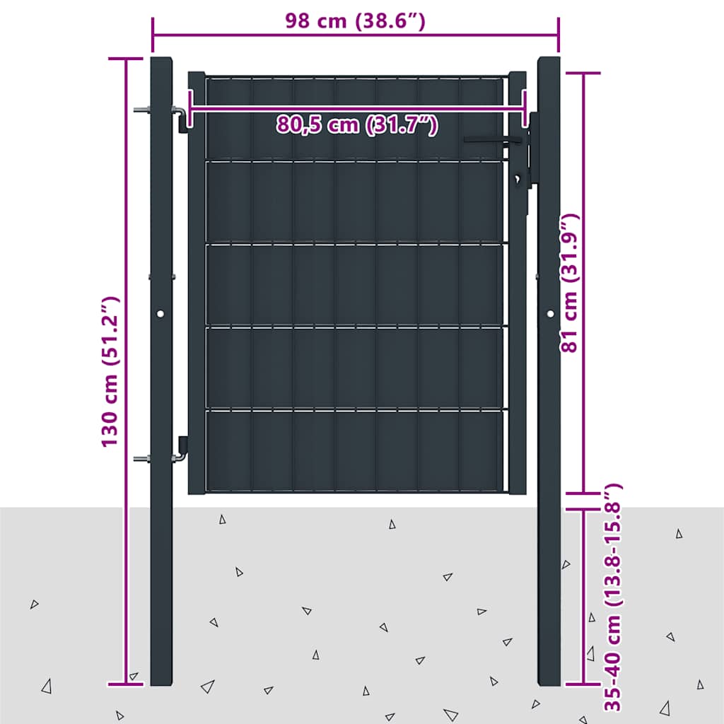 145232 vidaXL Fence Gate PVC and Steel 100x81 cm Anthracite