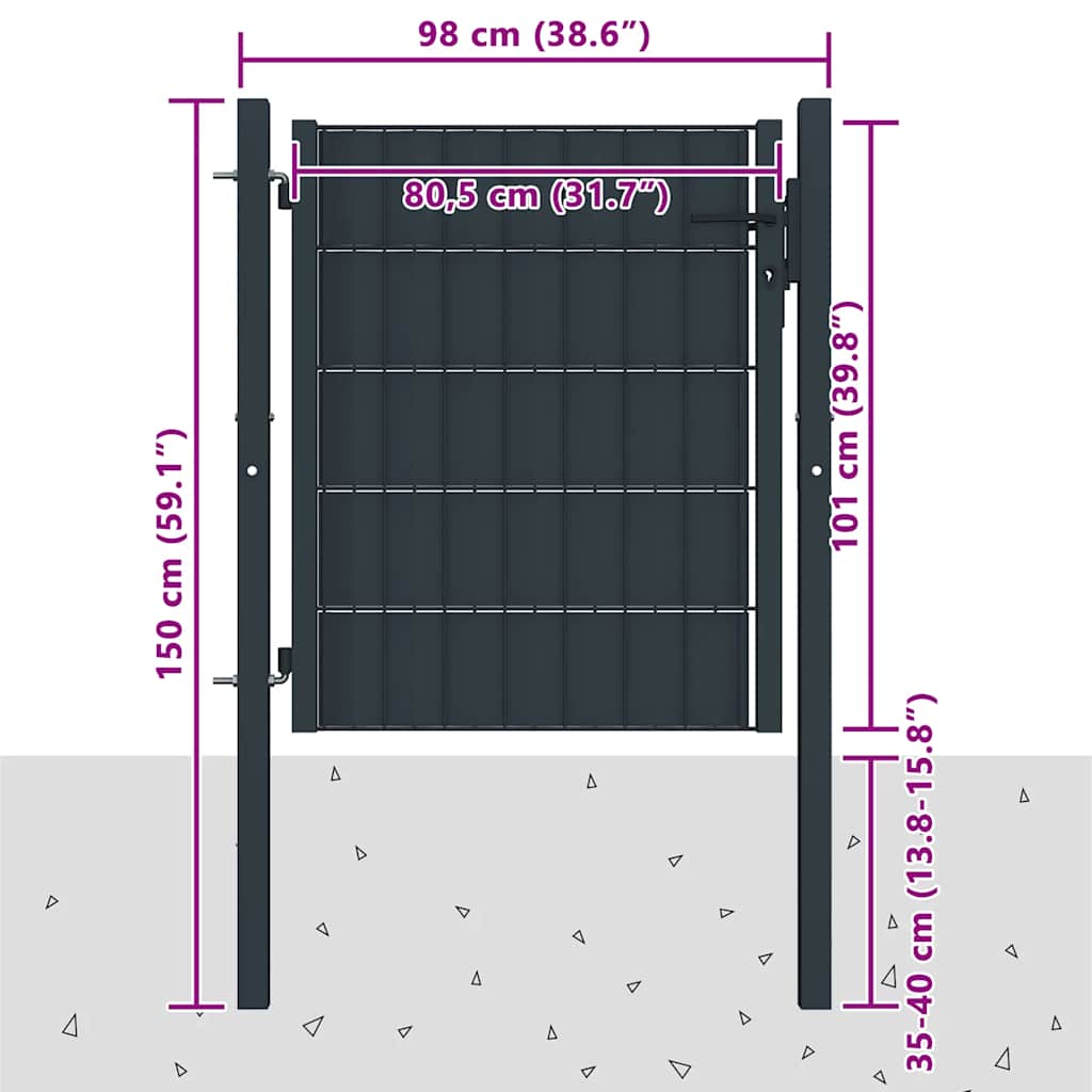 145233 vidaXL Fence Gate PVC and Steel 100x100 cm Anthracite
