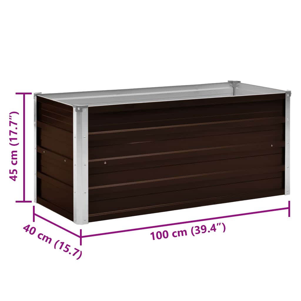 Raised Bed | Brown | Galvanised Steel | 100 x 40 x 45 cm | Durable