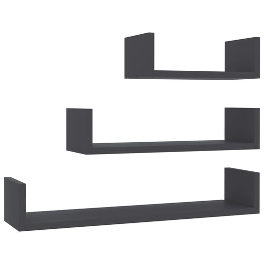 Wall Display Shelf 3 pcs Grey Engineered Wood Wall Display Shelf 3 pcs Grey Engineered Wood