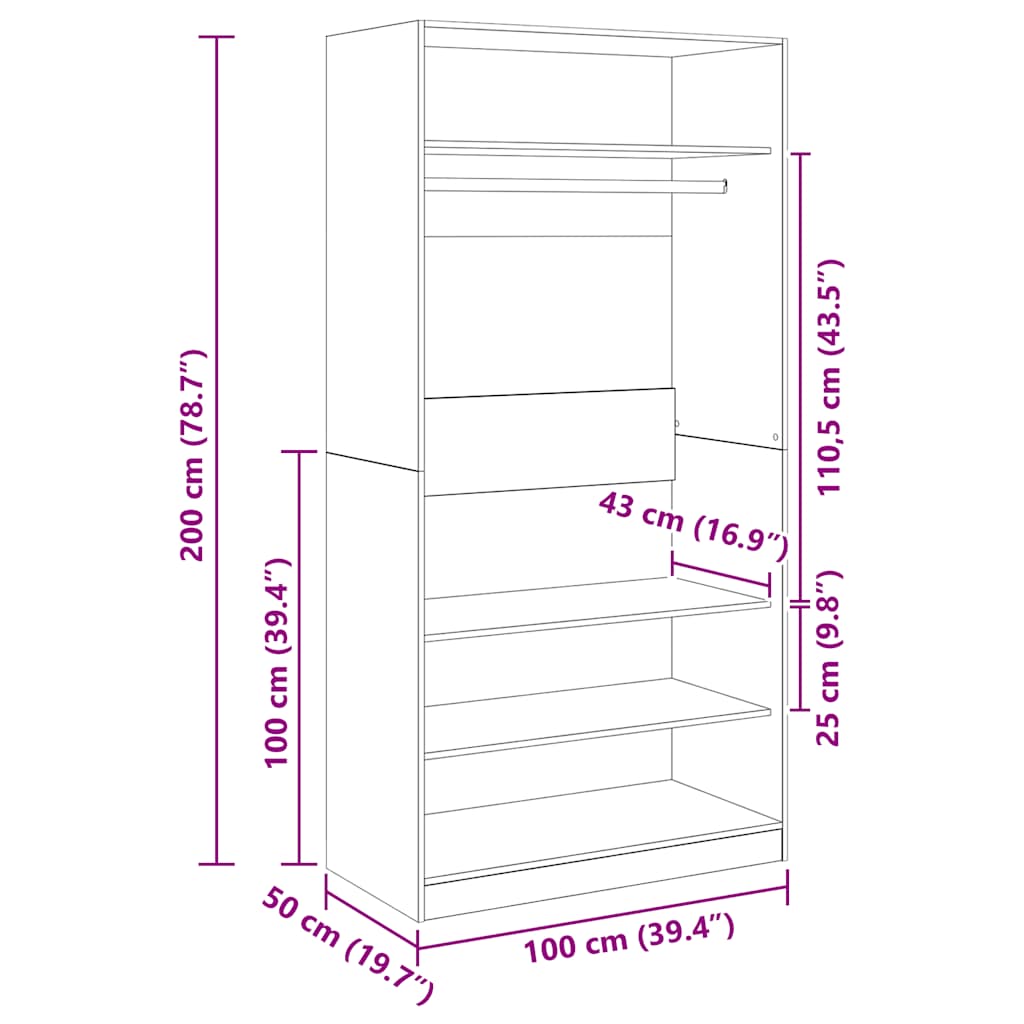800225 vidaXL Wardrobe White 100x50x200 cm Engineered Wood