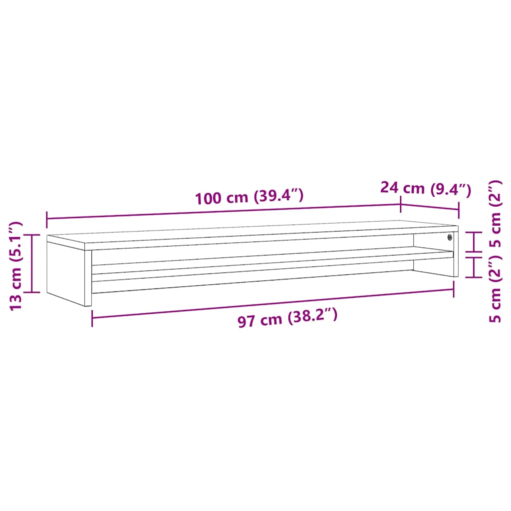 800337 vidaXL Monitor Stand Concrete Grey 100x24x13 cm Engineered Wood