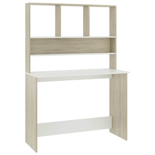 Desk with Shelves White and Sonoma Oak 110x45x157 cm Desk with Shelves White and Sonoma Oak 110x45x157 cm